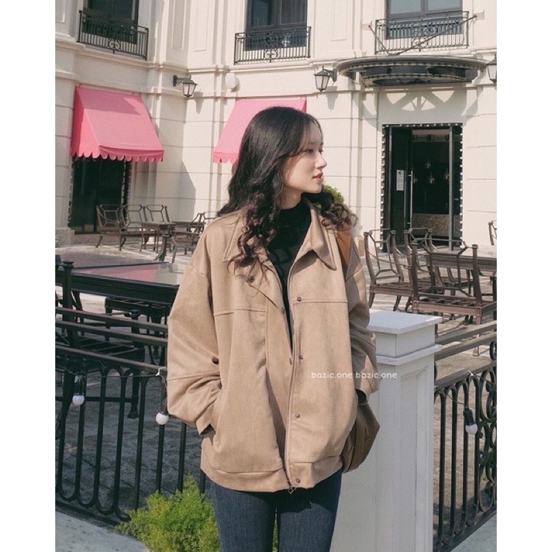 Áo khoác da lộn form rộng cúc bấm SUEDE JACKET 2 lớp chuzme