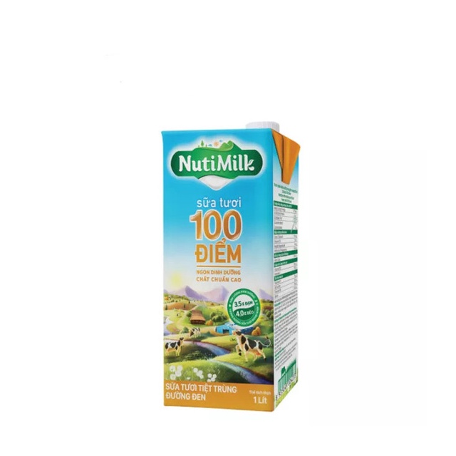 NutiMilk Sữa tươi 100 điểm - Sữa tươi tiệt trùng đường đen Hộp 1 Lít STDD1l - AZKIDS