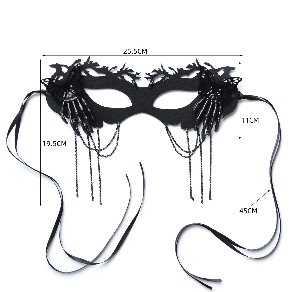 Mặt Nạ Đầu Lâu Phối Tua Rua Màu Đen Hình Xương Bàn Tay Hóa Trang Halloween