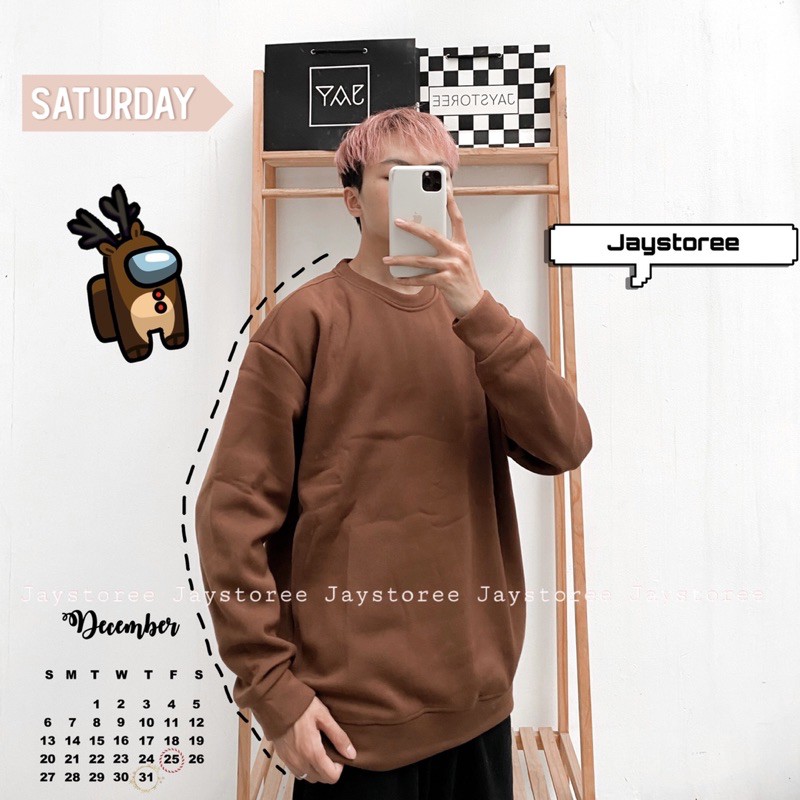 Áo Sweater trơn unisex NÂU| NÂU CHOCO /Nam nữ unisex/FREESHIP 99K