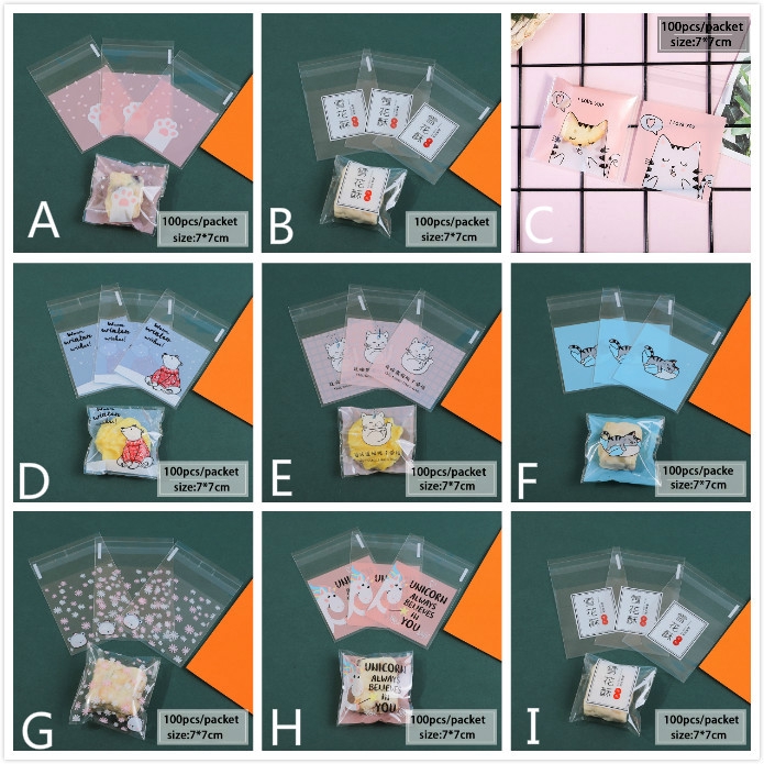 Set 100 túi đựng bánh kẹo trong suốt tự dính tiện dụng