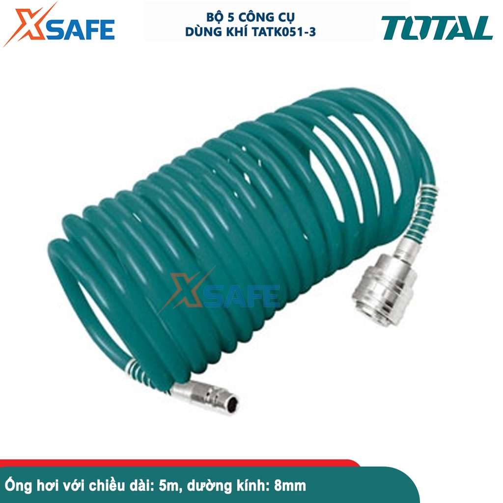 Bộ 5 công cụ dùng khí TOTAL TATK051-3, dụng cụ xịt hơi 5 chi tiết gồm dây hơi PU, súng thổi khí, súng phun sơn, bơm lốp