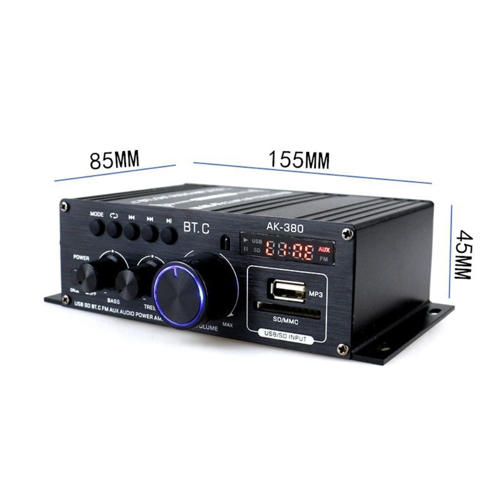 AK380 Power Amplifier Audio Karaoke Home Theater Amplifier 2 Channel Bluetooth Class D Amplifier USB / SD Aux Input/Home Black Dual Channel Easy Install Mini Power Amplifier