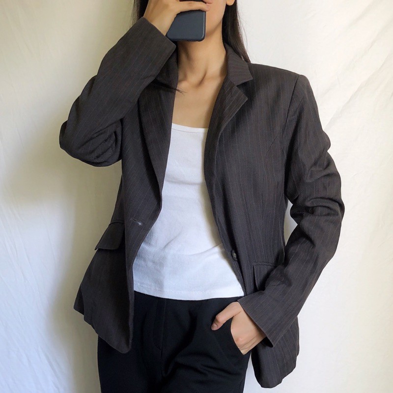 Áo Blazer sọc xám đen -BLA007
