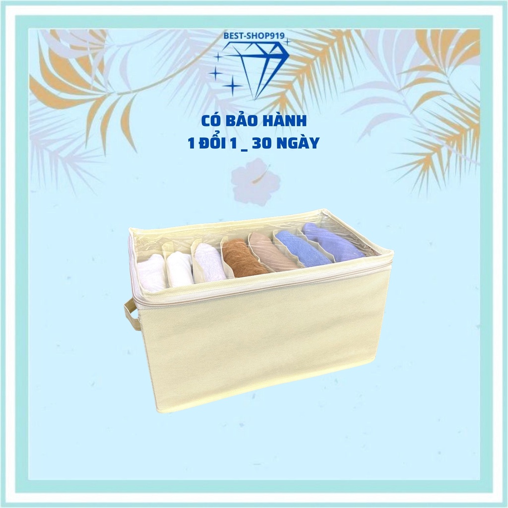 Hộp Vải Đựng Quần Áo Chia Ngăn Có Nắp Đậy Trong Suốt Khóa Kéo Tiện Dụng Thùng Đựng Quần áo Gấp Gọn Chia 6 7 9 12 Ngăn