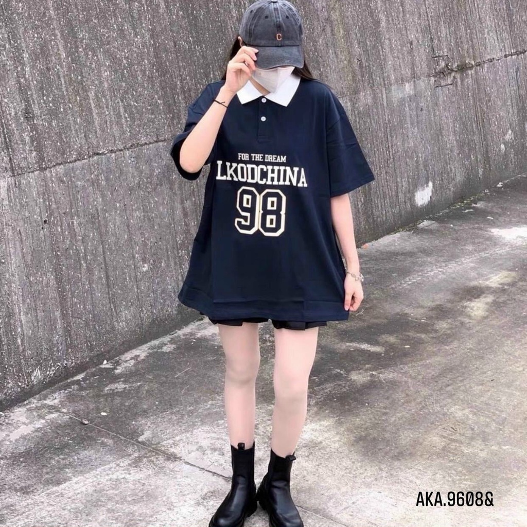 Áo thun POLO nữ tay lỡ dáng thụng có cổ phông form rộng freesize unisex chất cotton