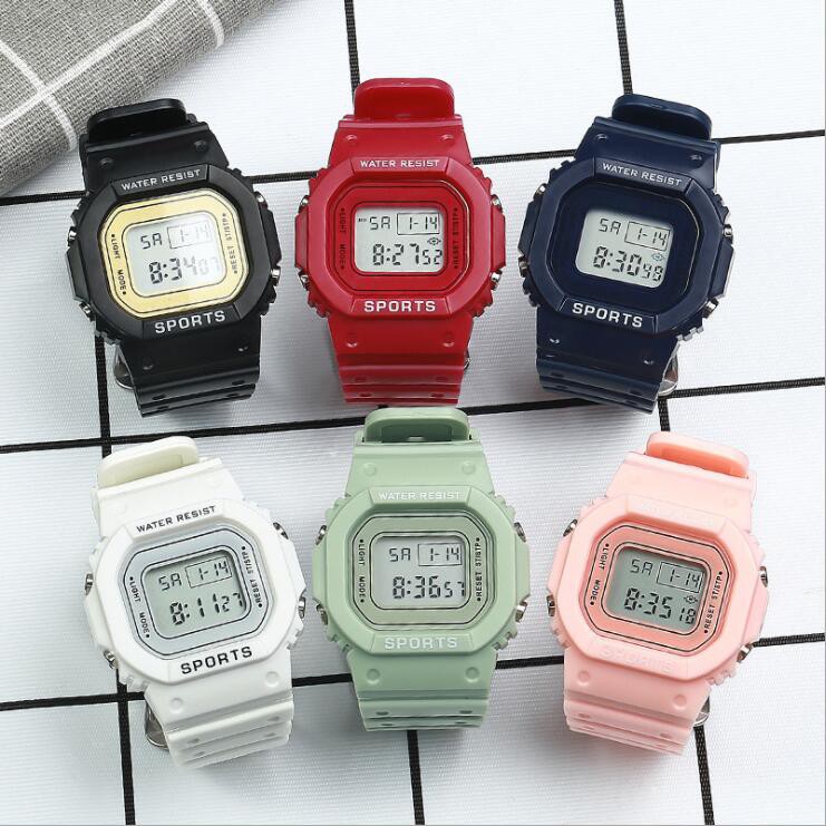 Đồng hồ điện tử màu trơn phong cách thể thao chống thấm nước thời trang Hàn Quốc