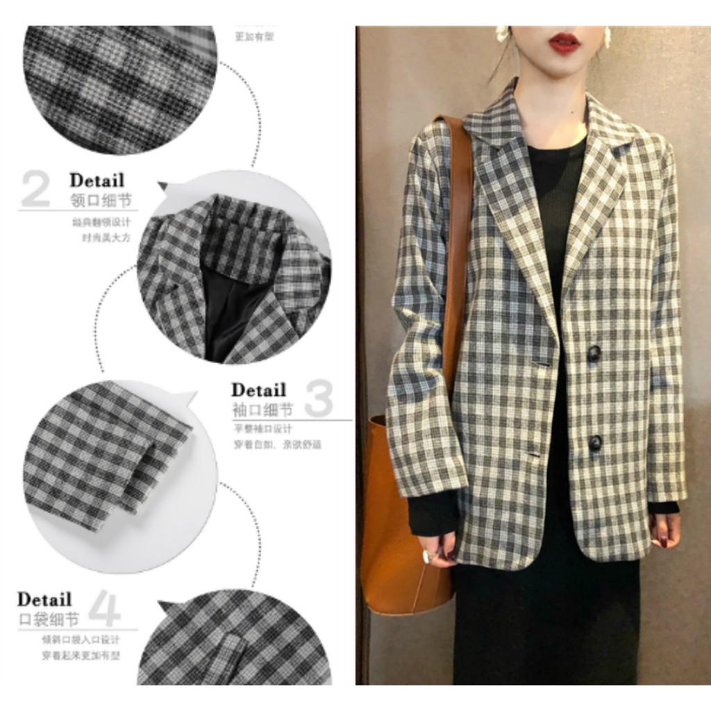 Áo Blazer dạ caro (C23) - HÀNG ORDER