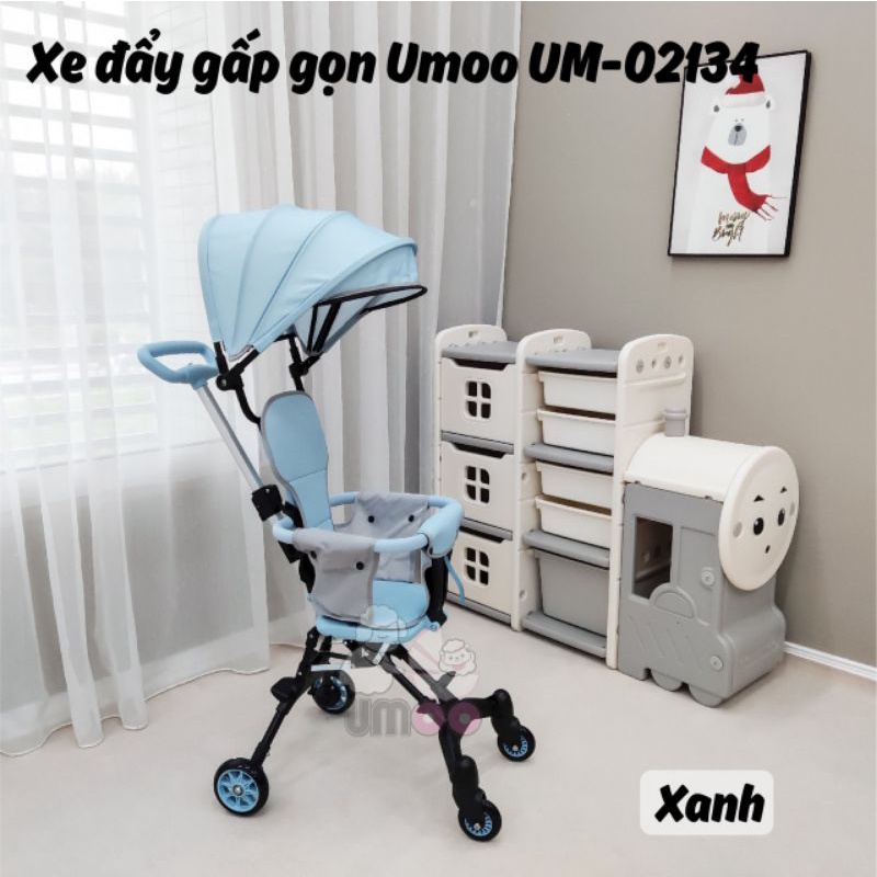 Xe đẩy Umoo 2 chiều gấp gọn, có đệm và mái che có thể tháo rời