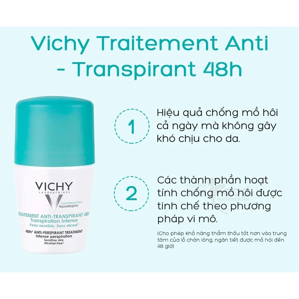 Lăn Khử Mùi Mồ Hôi Dưới Cánh Tay Vichy Traitement Anti-Transpirant 48h 50ml (che tên sản phẩm khi giao hàng)