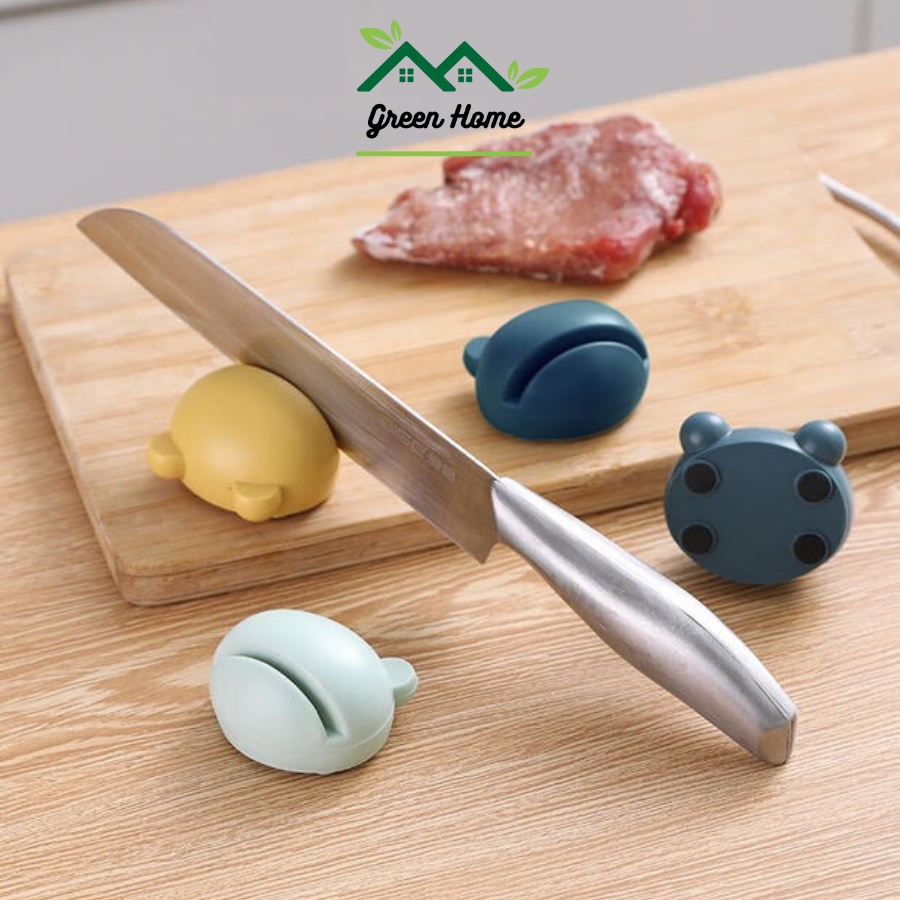 Dụng cụ mài dao kéo cầm tay nhỏ gọn, Đá mài dao kéo mini hình gấu đế chống trượt tiện lợi