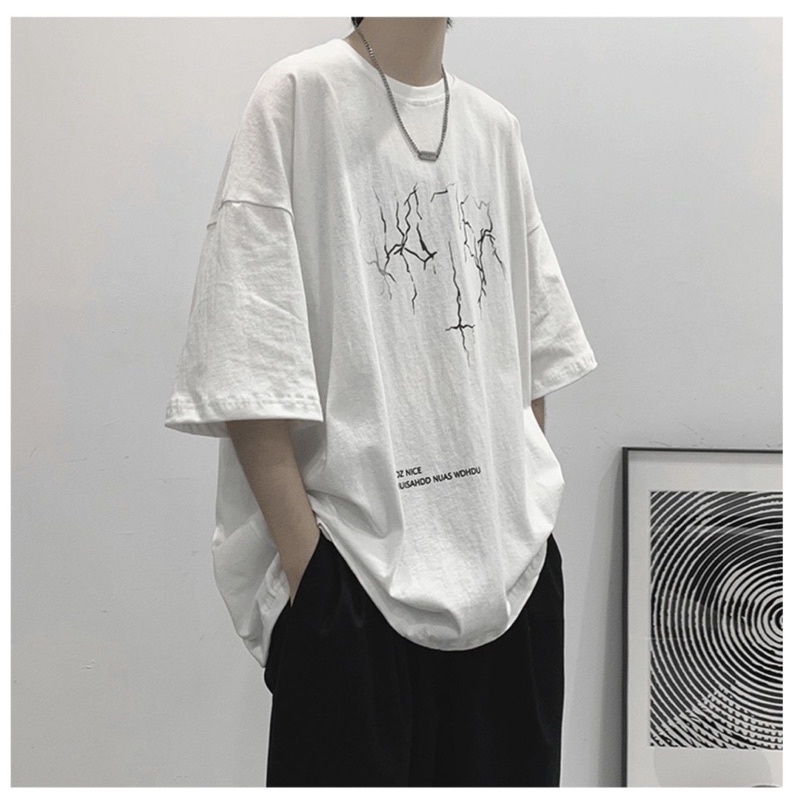 Áo thun tay lỡ nam nữ, áo phông unisex form rộng chất cotton mát mịn thấm hút mồ hôi in hình sấm sét