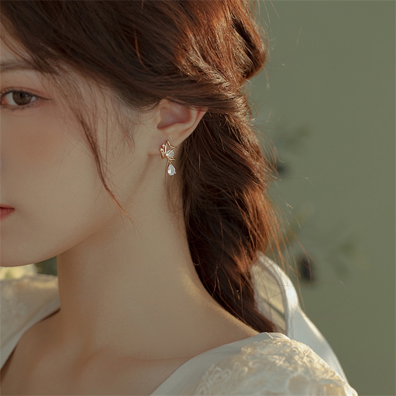 Bông Tai Hình Giọt Nước Đính Đá Opal Chất Lượng Cao