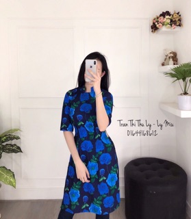 Áo dài hoa xanh cách tân