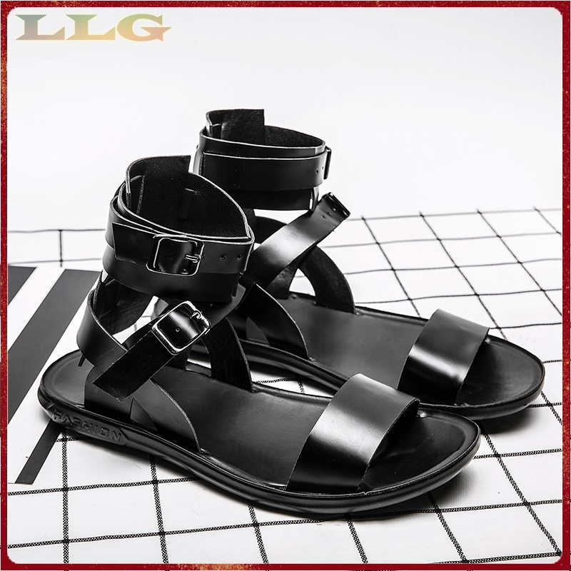 Giày Sandal Bằng Da Cao Cổ Phong Cách Hong Kong Cổ Điển Chống Trượt Thời Trang Mùa Hè Cho Nam