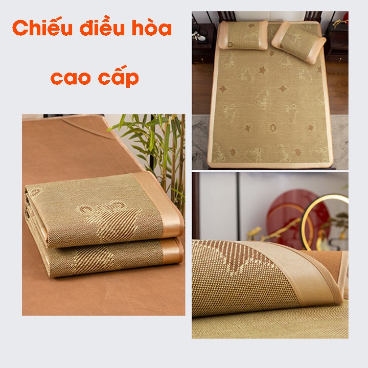 Chiếu mây điều hòa hàng việt nam xuất khẩu đan bằng sợi mây tổng hợp đế lót lụa cao cấp đủ kích thước 1m5 1m8