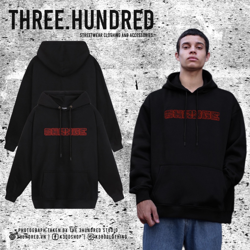 Áo Hoodie Thêu Chữ Change-Họa Tiết Bandana Màu Đen Chất Liệu Vải Nỉ Bông Cotton