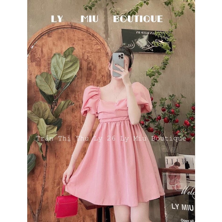 [ SIÊU PHẨM 2022] Váy BaByDoll cổ vuông tay phồng nơ lưng màu xanh Cốm - Hồng - ZADOLA FASHION