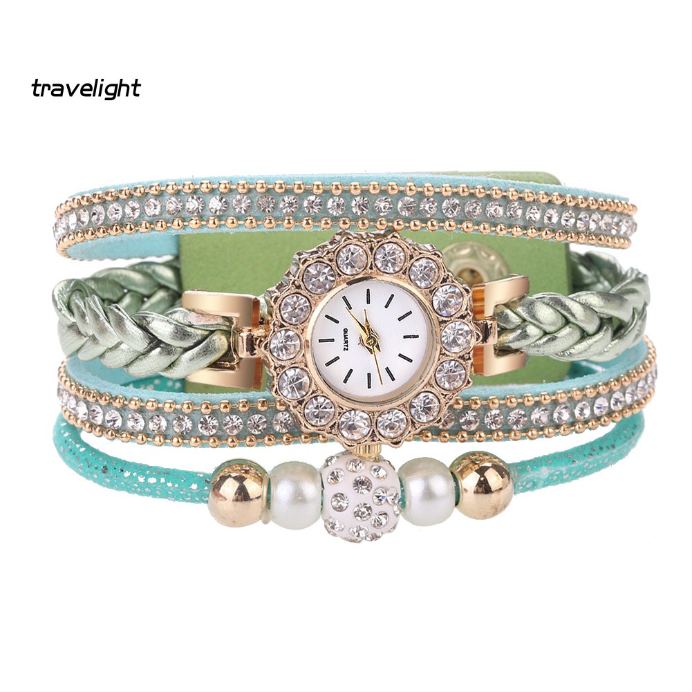 Đồng Hồ Dây Đeo Bện ĐíNh HạT Cổ ĐiểN Cho Nữ