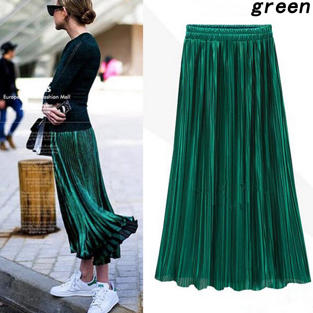 Chân váy xếp li hai lớp dáng dài phong cách retro