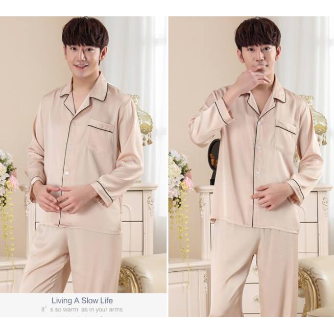 Bộ pyjama nam dài tay mặc nhà vải lụa satin mềm mại, thoáng mát NG628-1 - Thời Trang Dương