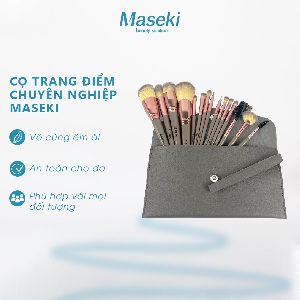 Bộ cọ trang điểm chuyên nghiệp MASEKI bộ 15 cọ lông mềm kèm túi da