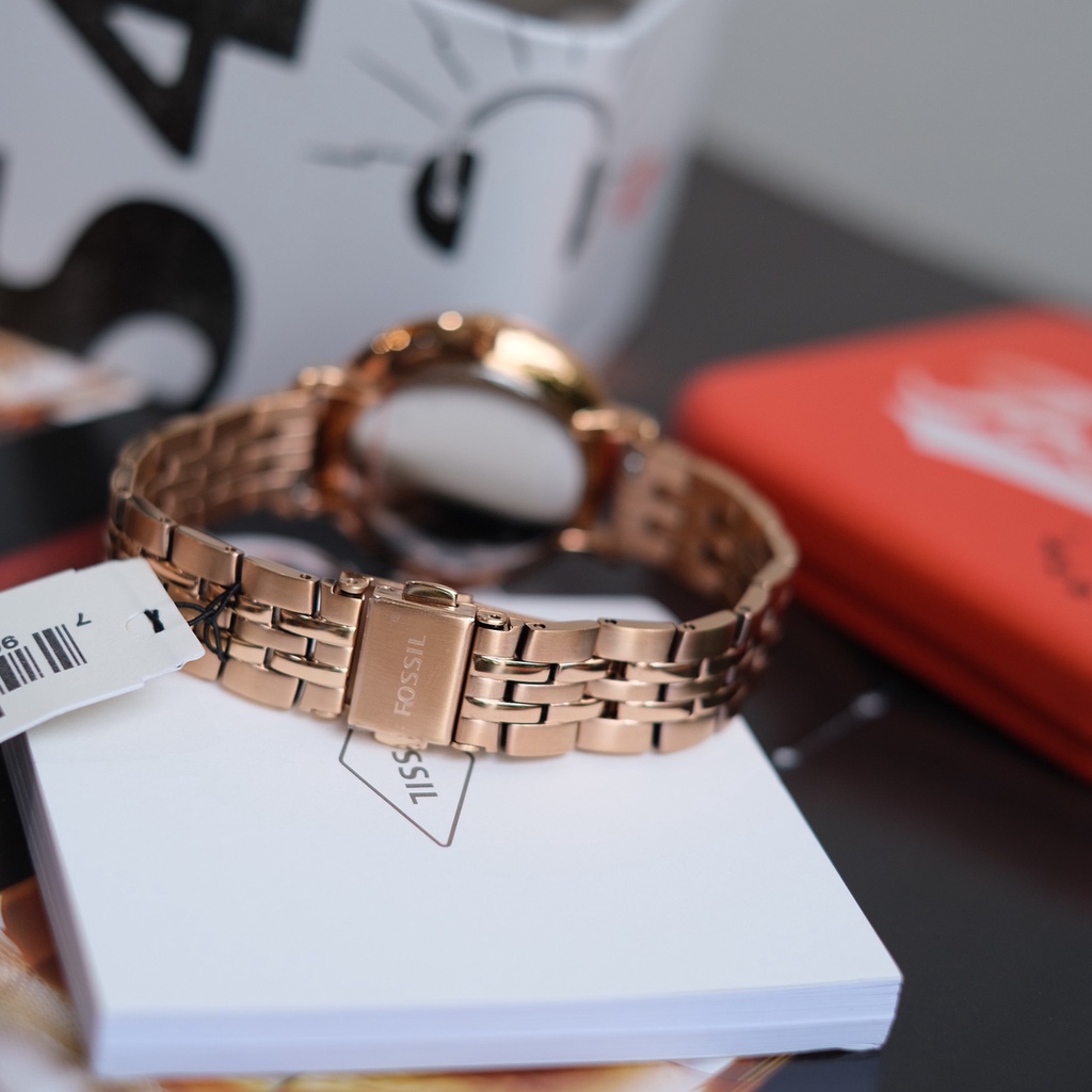 Đồng hồ Nữ Fossil ES4723 mặt đen dây rosegold