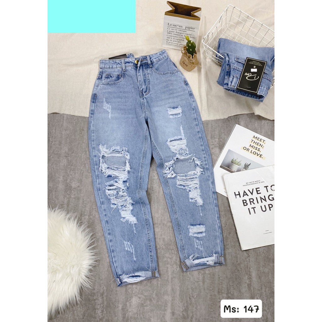 [ FREESHIP, HÌNH THẬT CUỐI ] QUẦN BAGGY JEAN NỮ, QUẦN BAGGY JEAN LƯNG CAO RÁCH TE TUA CAO CẤP HADI-NL147