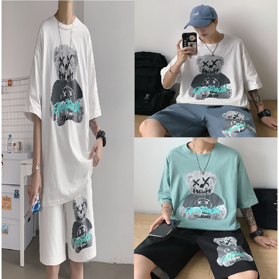 Bộ Quần Áo Thể Thao Thun Cotton Gấu Xám Mềm Mịn Thoáng Mát - Set Thể Thao Thun Cotton Gấu Xám Mùa Hè