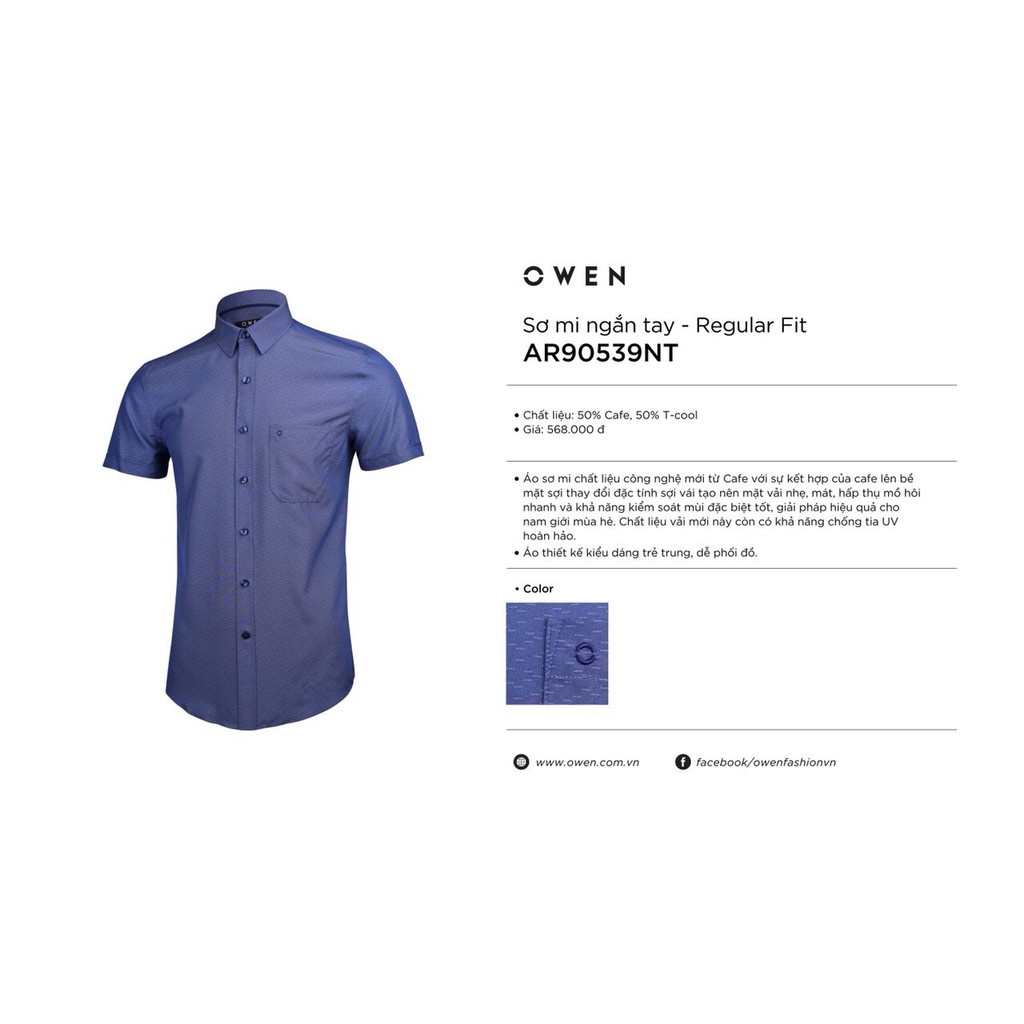 (ẢNH THẬT) OWEN - Áo sơ mi nam cộc tay Owen Cafe Regular fit - Áo sơ mi nam ngắn tay AR90539NT