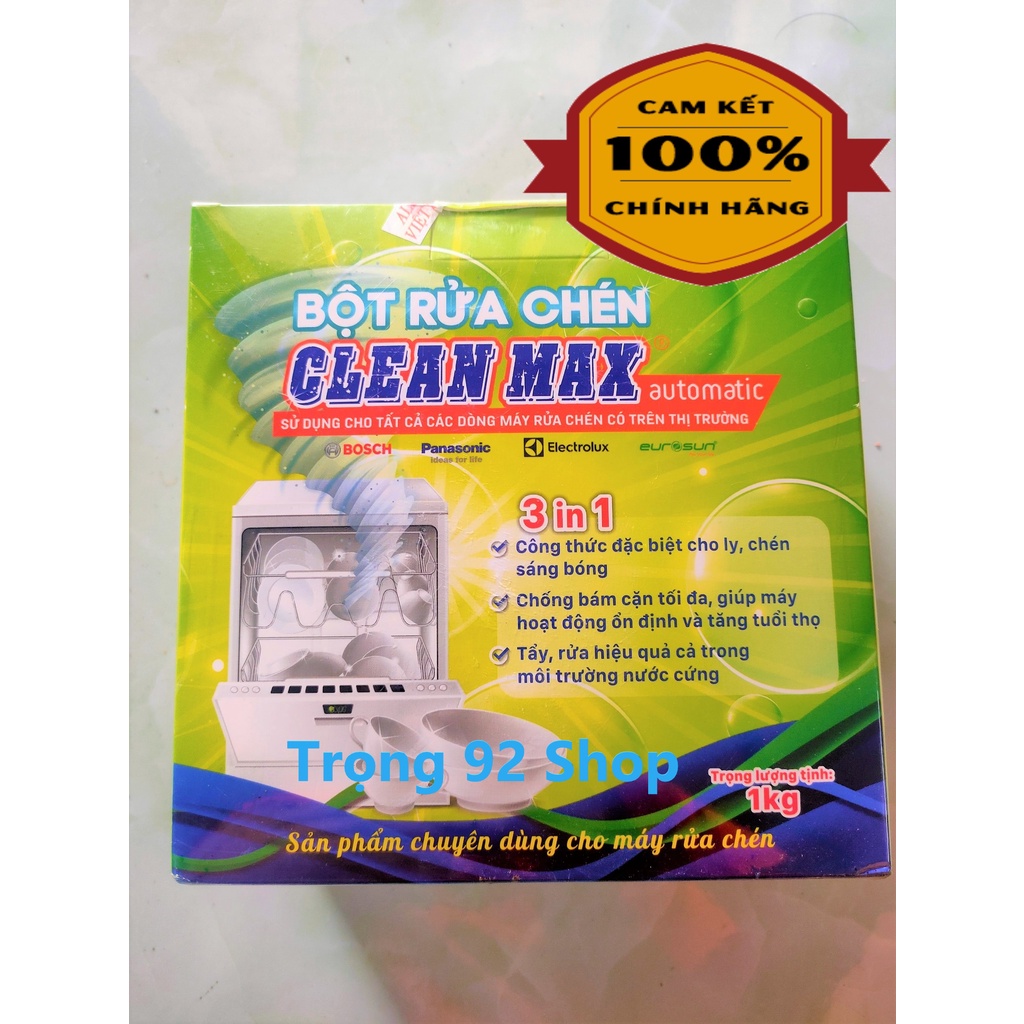Bột rửa bát CLEAN MAX 1KG, sản phẩm chính hãng chuyên dụng cho máy rửa chén, WASHMAX Autocare