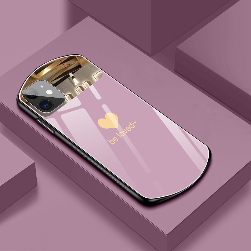 Ốp Điện Thoại Silicon Kính Cường Lực Hình Trái Tim Sang Trọng Cho iPhone 12 11 Pro Max 12 11 Pro 12 Mini XSMax XR X 7 8 Plus SE2020