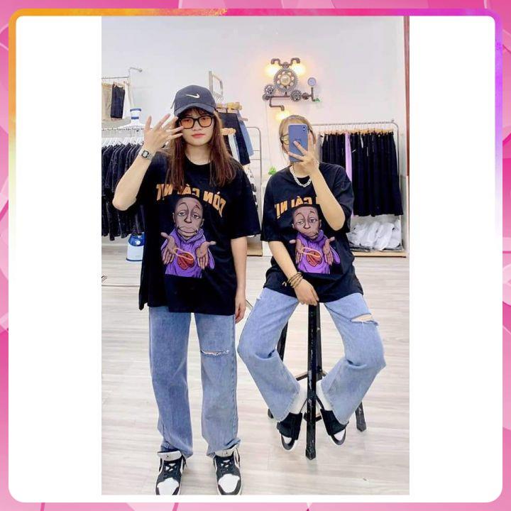 Áo phông tay lỡ phom rộng chất coton loại 1 thấm hút mồ hôi  in hình còn cái nịt,Áo thun cotton  phom rộng freesize