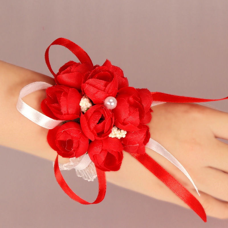 Vòng Hoa Hồng Đeo Cổ Tay Cô Dâu, Phù Dâu, Trang Trí Đám Cưới, Gói Hộp Quà Tặng, Nơ Rút Hình Hoa