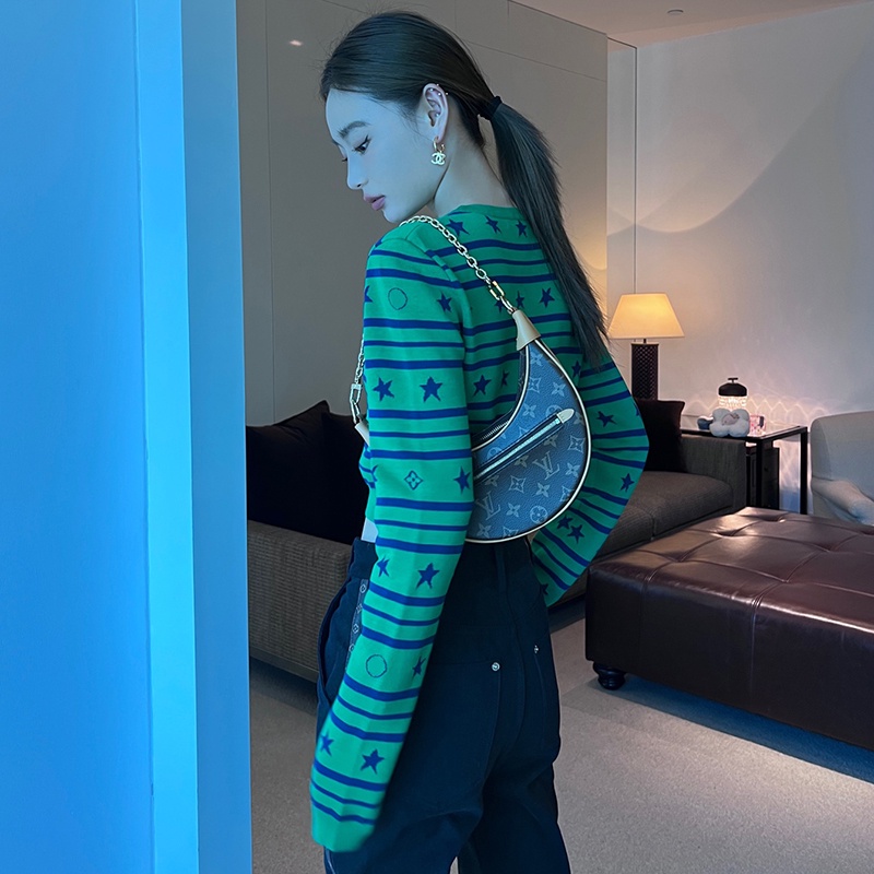 【Hana and Alice】Áo Cardigan Dệt Kim Tay Dài Lưng Cao Họa Tiết Kẻ Sọc Ngôi Sao Năm Cánh