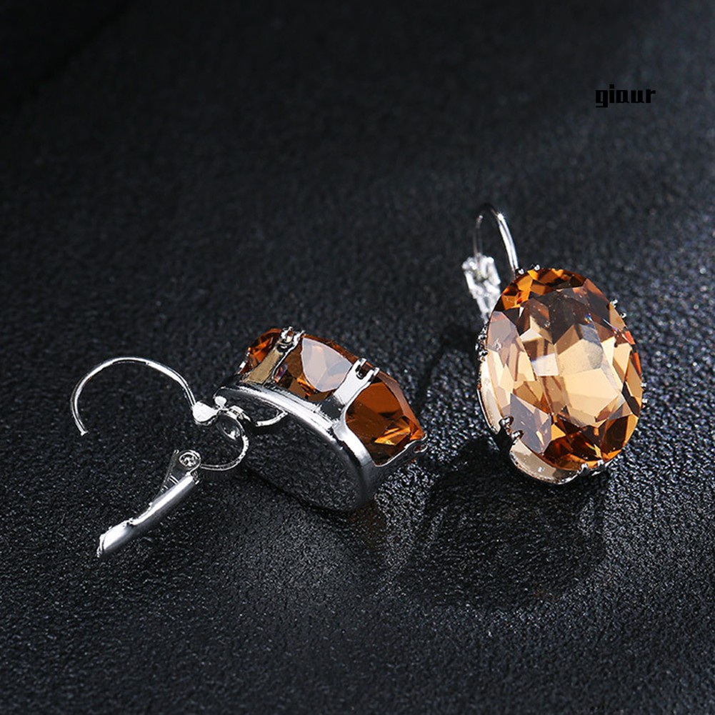 Hoa Tai Dáng Dài Mặt Hình Oval Đính Đá Nhân Tạo Thời Trang