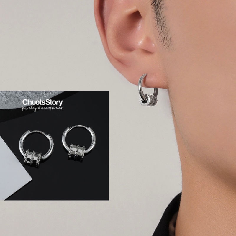 Khuyên tai titan không gỉ ghép trụ lăn, bông tai nam nữ unisex thời trang - KTU0050 - ChuotsStory