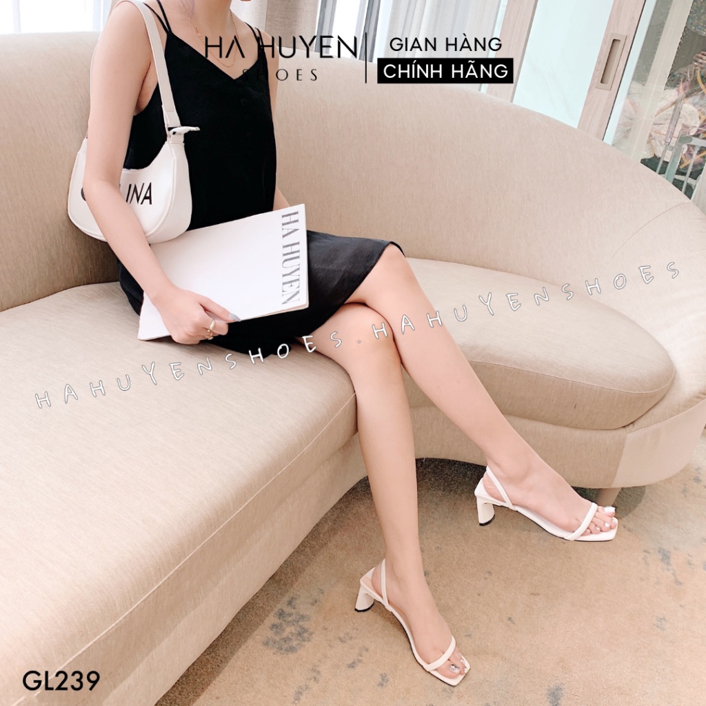 Guốc cao gót nữ Hà Huyền Shoes quai chun lót đế 2 màu gót dẹt móc 5 phân - GL239