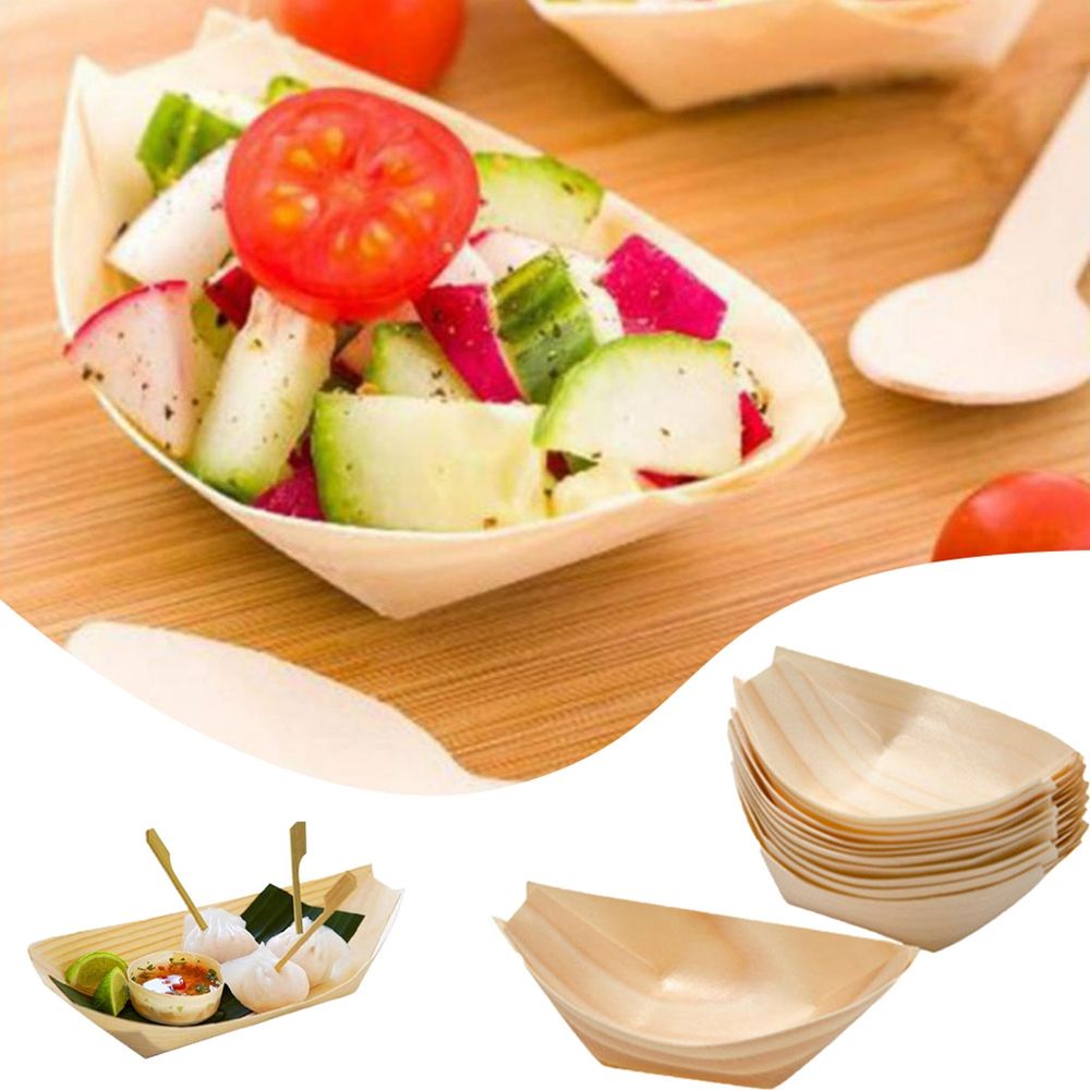Set 50 khay gỗ dùng đựng sushi hình chiếc thuyền sử dụng một lần