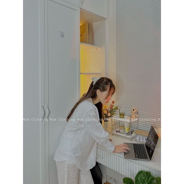 MIE MIN Áo Sơ Mi Linen cổ V