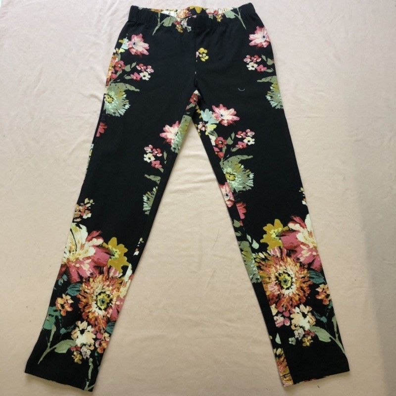 Quần Ôm Legging Bé Gái F21 Girls Cắt Nhãn Đen Hoa Lưng Thun - Size 6/7 (S)