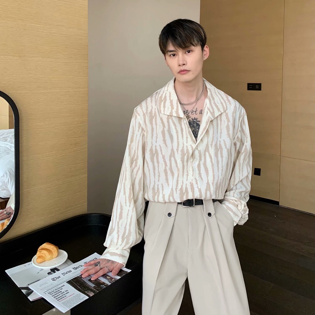 Áo sơ mi tay dài dáng rộng In họa tiết ngựa vằn thời trang Hàn Quốc áo sơ mi nam big size dài tay cá tính cho nam áo phong rộng nam áo nam big size sơ mi trắng nam bigsize