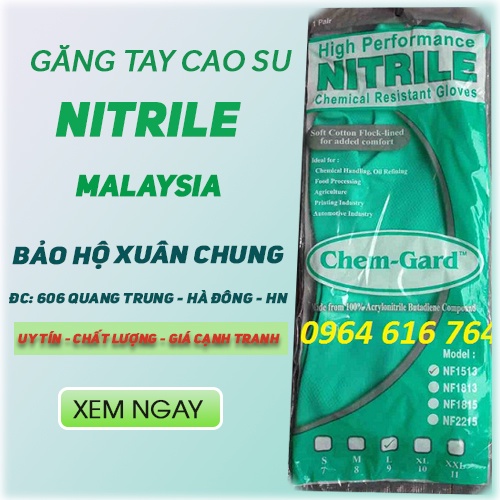 Găng tay cao su Malaysia Nitrle NF1513, găng tay chống hóa chất, chịu dầu, nhập khẩu chính hãng