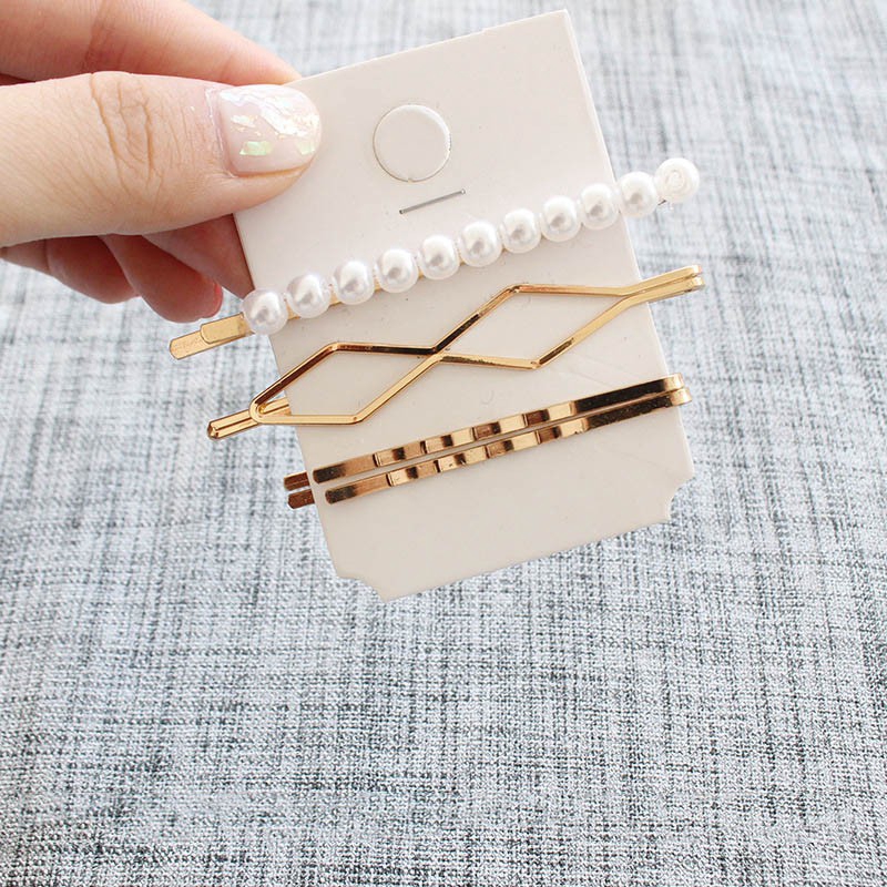 Bộ kẹp tóc kim loại đính hạt ngọc trai sang trọng thời trang