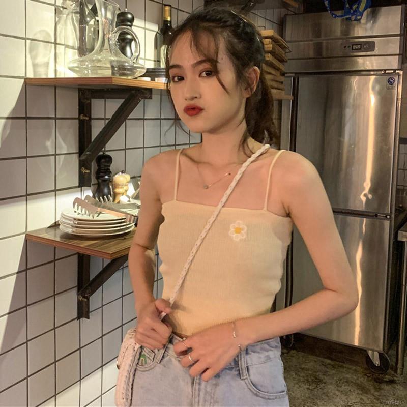 Áo dệt kim nữ không tay thêu hoa