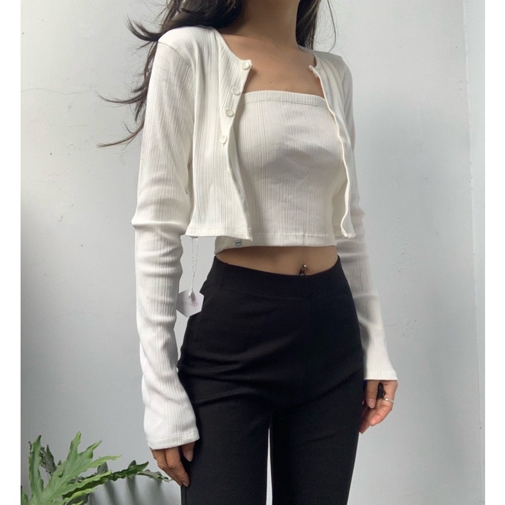 SP001080 Set Áo Ống Và Áo khoác Ngoài (Trắng)- Tiệm Mềm Croptop