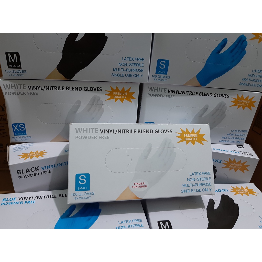 1 thùng 10 hộp Găng tay ytế không bột hộp 100 chiếc đen,trắng,trongsuốt Sử Dụng Trong Tóc Spa Phun Xăm,Thẩm Mỹ,Phun Săm