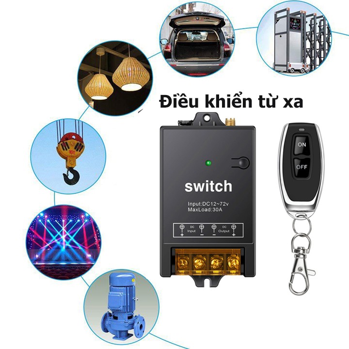 BỘ Công tắc điều khiển từ xa 100m 12V: 72V DC điều khiển bật tắt từ xa các thiết bị điện 1 chiều