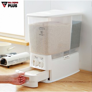 Thùng đựng gạo thông minh 18KG, hai ngăn cao cấp chính hãng JIANXIA
