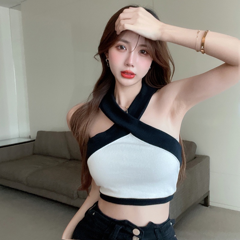 Áo Dệt Kim Sát Nách Dáng Ôm Phối Màu Tương Phản Thời Trang